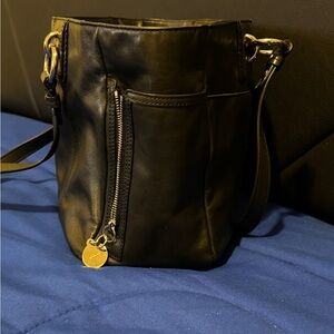 Coach Black Leather Bucket shoulder strap with Silver Hardware